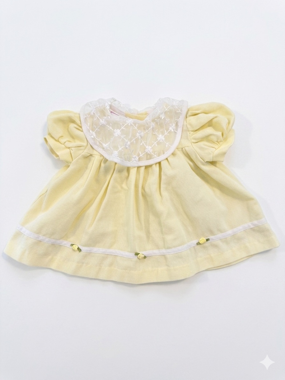 Yellow Puff-Sleeve Baby Dress with Lace Collar